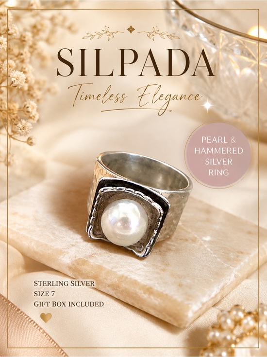 Silpada Jewelry - SILPADA Sterling Silver Pearl Ring R0898 | Hammered Wide Band Size 7 Gift Box